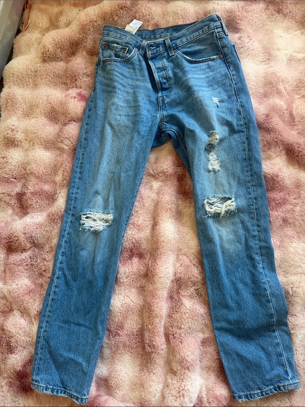 Women's Distressed Blue Jeans - Classic Straight Fit